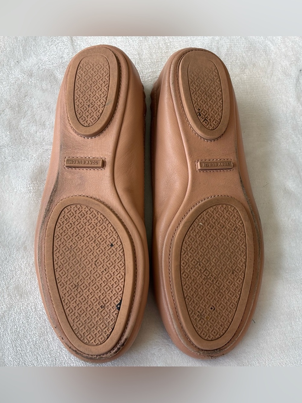 Tory Burch Minnie Travel Ballet Flats Tonal Leather Logo Tan Nude Size 6 - Picture 4 of 11